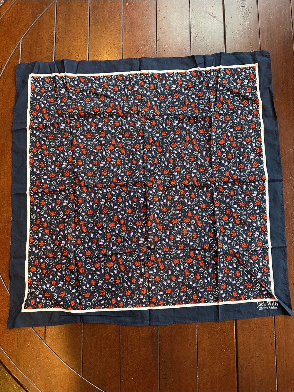 Jack Wills Navy Floral Scarf with Red, Lavender & White Blooms